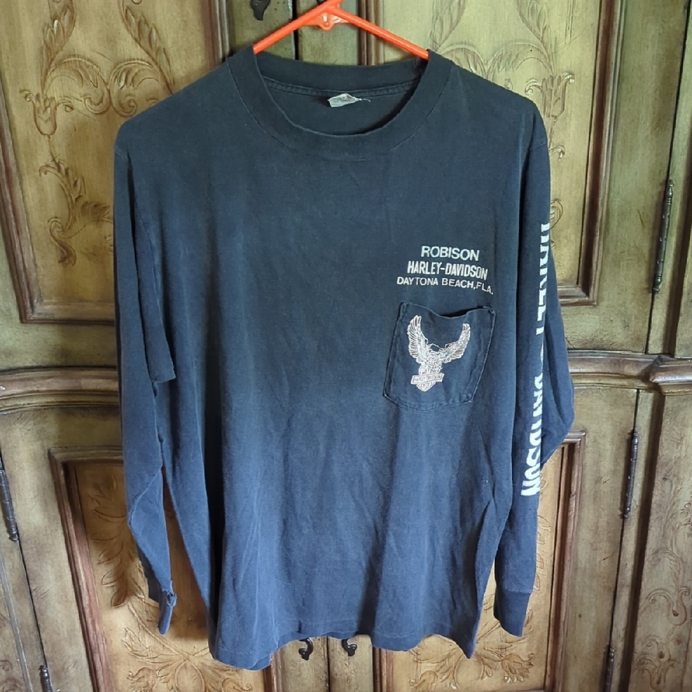 Harley-Davidson Vintage Black Long Sleeve Pocket 1980s Daytona Beach